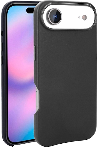 Apple Uyumlu iPhone 17 Air Kılıf M-safe Şarj Özellikli Pu Deri Görünümlü Zore Kupra Kapak Siyah
