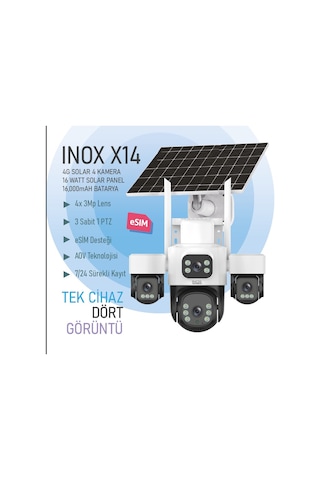 Inox 3mp 4lens Pt Speed Dome 3.6mm Wıfı Kablosuz Ip Solar Kamera E-sim X14