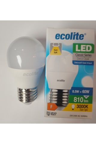 Ecolite 5'li Paket G45 8,5w E27 Top Ampul Gün Işığı Sarı