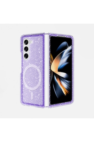 Galaxy Uyumlu Z Fold 6 Kılıf Magsafe Şarj Özellikli Parlayan Simli Saydam Renkli Uzrm Allstar Kapak-mor Mor