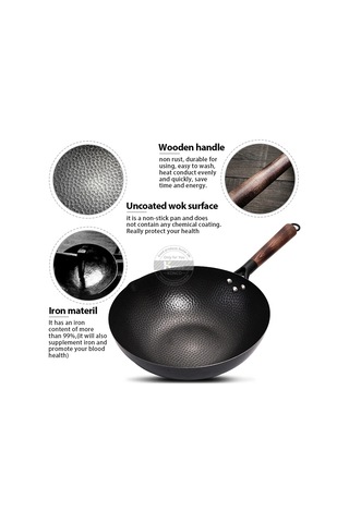 Saf Demir Wok Dökme Demir Kızartma Tavası Kaplamasız Gazlı Ve siyah