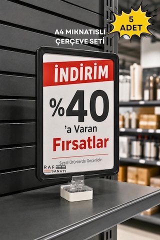 5 Adet - A4 Güçlü Mıknatıs Tutuculu Fiyatlık Etiketlik Dikey Yatay Ve Bilgilendirme Çerçevesi Siyah 1