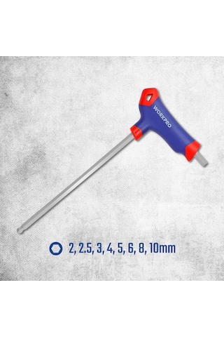 Workpro Wp200542 8 Parça Cr-v Top Başlı T Tipi Uzun Profesyonel Allen Anahtar Takımı