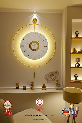 MetaQuartz Aksesuar İskandinav Kadran Gold Büyük Boy 50 x 75 CM 3 Adet Pil Metal (Mobilya) Duvar Saati Gold