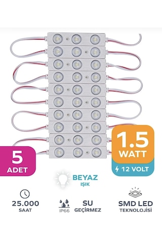 Point 5 Adet 3 Ledli Parmak Led Modül 1.5w 2835 Smd Mercekli 12v Beyaz