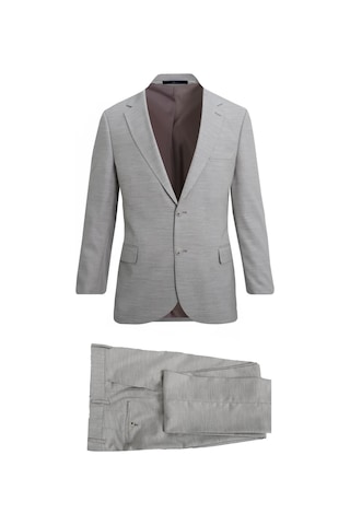 Uki Gri Comfort Fit , Mono Yaka, 2 Düğme Çift Yırtmaç Çizgili Klasik Takım Elbise