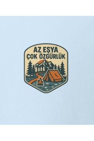 Wildstyle Az Eşya Çok Özgürlük Renkli Kamp Doğa Minimalist Baskılı Unisex Bisiklet Yaka Pamuklu Tişört Bebe Mavi
