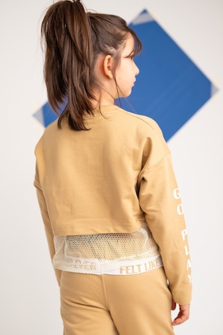 Zeyland Kız Çocuk Go Play Fileli Crop Bej Sweatshirt (4-12Yaş)