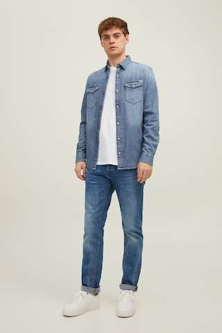 Jack & Jones Erkek Jjesheridan Dar Kesim Kot Gömlek 12138115 Orta Mavi