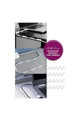 Şeffaf Kablo Sabitleyici Düzenleyici Klips Duvar Fayans Cam Yapışkanlı Kablo Tutucu 20 Adet 20li