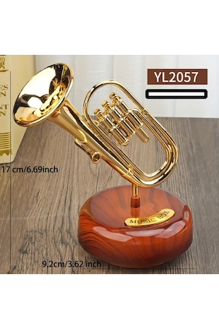Willowhaven 2057 Small Lüks Döner Müzik Kutusu Altın Saksafon Trompet Kornet Dekor
