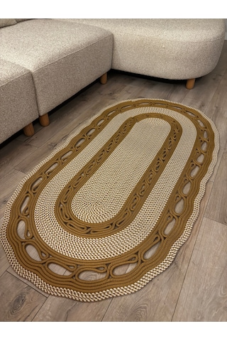 Mavaux Sarmaşık Model Oval Hasır Görünümlü Jüt Kilim Paspas Halı Jüt