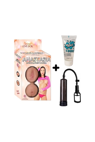 Truva Shop Anastasia 3 Işlevli Kaliteli Şişme Bebek +Penis Vakum Pompası+Jel