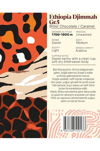 Ethiopia Djimmah Gr.5 Yöresel Filtre Kahve 250 Gr. Çekirdek Kahve