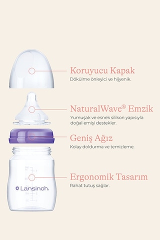 Lansinoh® 2 X 240 ML Biberon ve NaturalWave® Biberon Emziği (3 Ay+)
