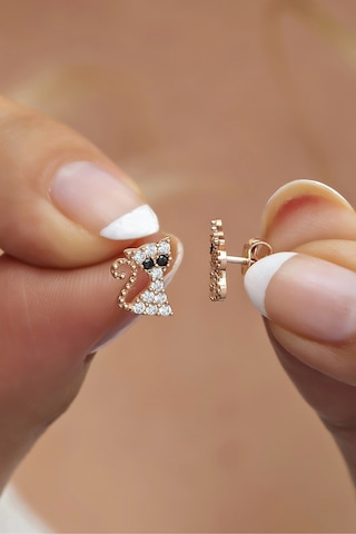 Nereze 925 Ayar Gümüş Minik Beyaz Taşlı Kedi Küpe