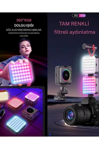 Rgb Led Telefon Selfie Işığı Şarjlı Mini Video Çekim Lambası 3000 Mah Canlı Yayın Işığı 2900-9000k Gümüş - Siyah
