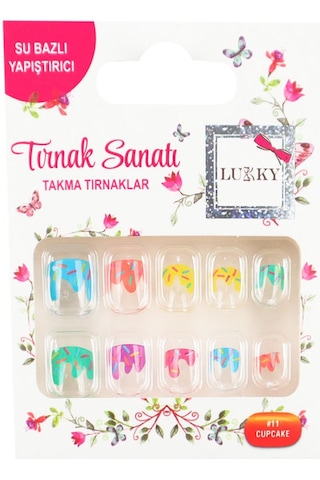 Lukky Cupcake Baskılı Yapışkanlı Takma Tırnak Seti