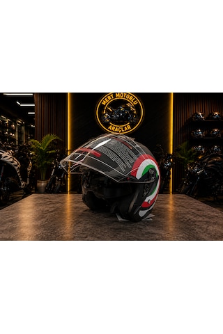 Jk526 X1 İtaly Siyah Güneş Vizörlü Yarım Kask Sıyah