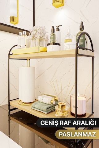 Bino Mutfak Rafı Masaüstü Düzenleyici Organizer Mutfak Banyo Dolabı 2 Katlı Raf Oval Raf Kitaplık. Siyah