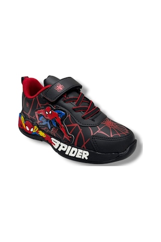 Cakgo 836-26 Deri Spiderman Baskılı Cırtlı Erkek Çocuk Sneaker Siyah Kırmızı 31-35 Siyah