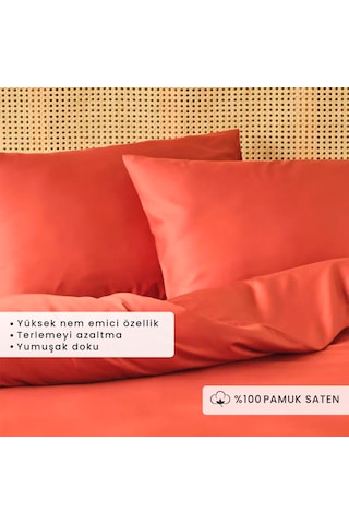 Bella Maison %100 Pamuk Saten Supreme Basic Çift Kişilik Nevresim Seti Kiremit 200 x 220 CM Kiremit