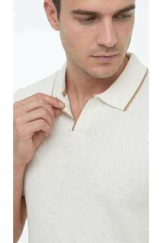 Plus Scorpion Erkek Pike Dokulu Triko Polo Yaka Tişört Slim Fit Şerit Detaylı Yazlık Model Bej