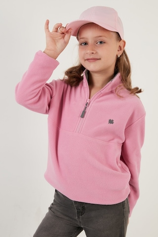 Lela Yumuşak Dokulu Fermuarlı Dik Yaka Şardonlu Kışlık Unisex Çocuk Polar 5905002 Şeker Pembe