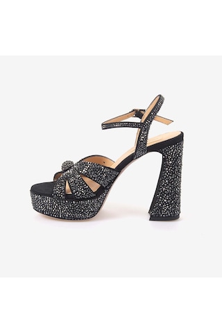 Hawen Angels Kadın Saten 12,5 Cm Platform Topuklu Taşlı Gece & Abiye Ayakkabı 380-75 siyah