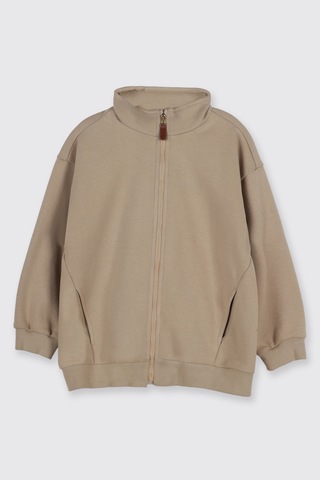 Panço Erkek Çocuk Fermuarlı Bej Sweatshirt Krem