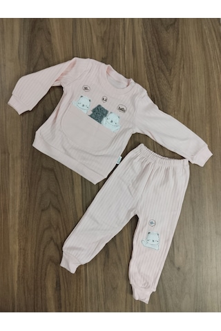 Egişbaby Kız Bebek Ayıcık Baskılı İkili Takım Açık Pembe