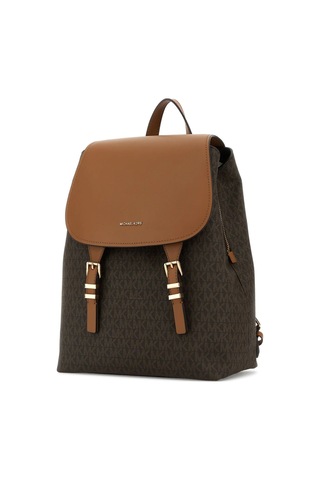 Kadın Monogram Desenli Kapaklı Yazı Logolu Sırt Çantası - Kahverengi Kahverengi