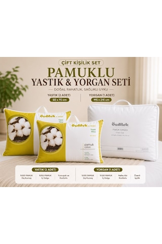 Özdilek Doğal 1adet Pamuk Yorgan+2adet Pamuk Yastık Çift Kiş.set Beyaz