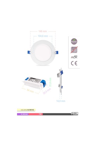 ACK Sıva Altı Yuvarlak LED Panel Armatür 4000K AP01-00910 Beyaz