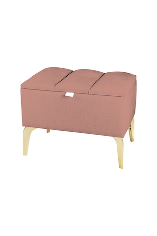 Vetra Mini Royal Pudra Kumaş Sandıklı Dekoratif Puf&bench-dilimli Model-gold Ayak-modern Puf