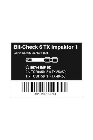 Wera 05057693001 Bit-check 6 Tx Impaktor Bits Uç Seti, Darbeli Uy