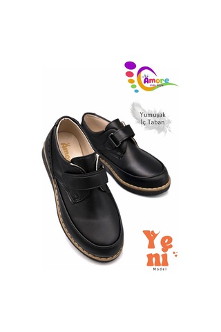 Sermoda Lil Amore Cırt Cırtlı Erkek Çocuk Ayakkabısı Okul & Sünnet Düğünü İçin Klasik Model Mat Siyah