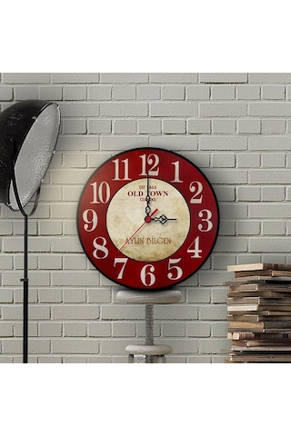 Kişiye Özel Old Town Tasarımlı Vintage Ahşap Duvar Saati 30 Cm. - 6 Çok Renkli