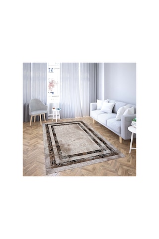 Vicenza Makinede Yıkanabilir Kaymaz Taban Dekoratif Modern Mutfak Yolluk Koridor Ve Salon Halısı Kahverengi