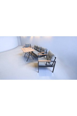 Pimango Pi Elize Bahçe Balkon Mobilyası Gri 3+1+1 Perla Çam Masa Gri