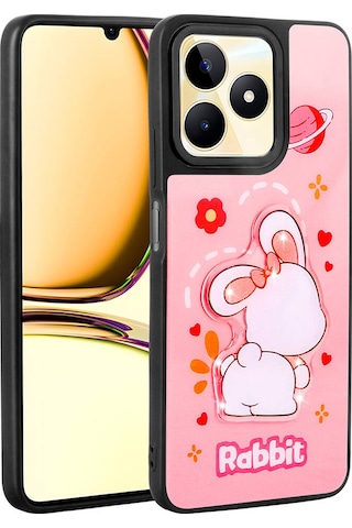 Realme C55 Kılıf Parlayan Kabartmalı İkonik Figürlü Zore Amas Silikon Kapak Pembe