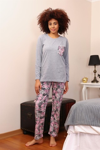 Akbeniz Kadın Uzun Kol Penye Pijama Takım 4195 - S Gri