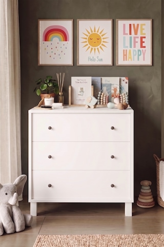Yurudesign Noren Şifonyer 3 Çekmece Ahşap Ayaklı Bebek Ve Çocuk Odası Beyaz Nr1-w