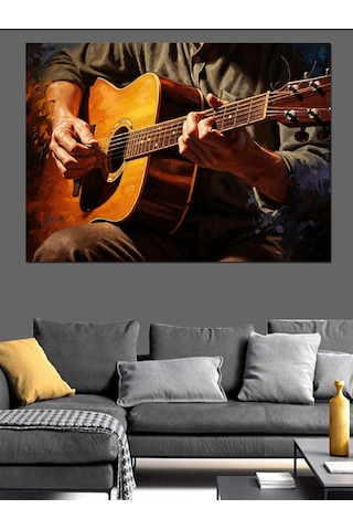 Ahşap Tablo Gitar Çalan Adam Portresi
