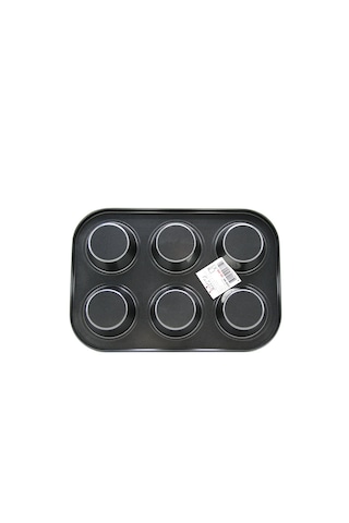 6 Gözlü Metal - Siyah Düz Muffin - Kek Kalıp 5523 12v