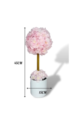 Yapay Çiçek Beyaz Metal Saksıda Bahardalı Japon Kiraz Çiçeği Ağacı 45 15cm