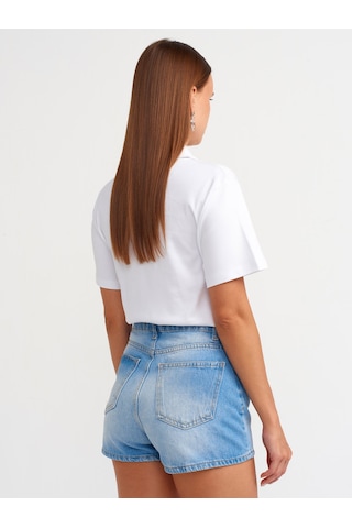 Dilvin Klasik Denim Mom Şort 101a71507 Mavi