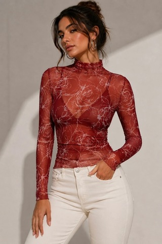 Bb Butik Basic Desenli Transparan Tül Uzun Kollu Bluz Fk3535 Desen 3