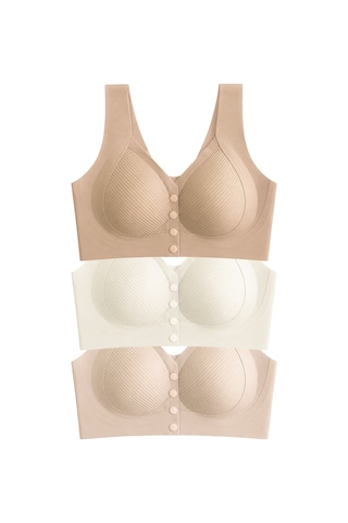 Cottonill Seamless Bra - Neriva Lazer Kesim Önden Düğmeli Minimizer Kadın Sütyen 3'lü Paket-2 Çok Renkli