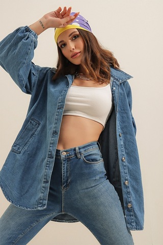 Bigdart 0662 Denim Balon Kollu Kot Ceket - Mavi 001